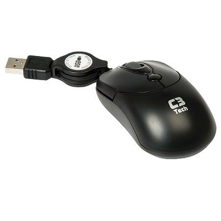 Mini Mouse Óptico USB cabo retrátil MS3208-2 preto - C3 TECH